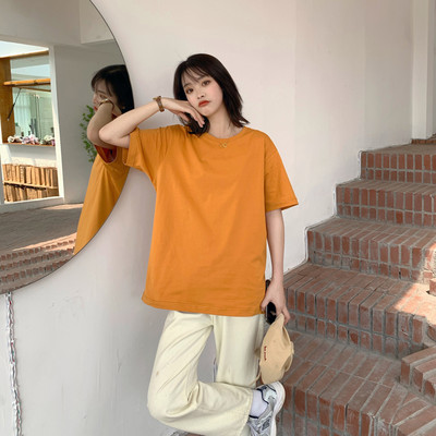 Casual μονόχρωμο γυναικείο μπλουζάκι με κοντά μανίκια