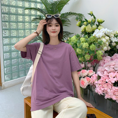 Casual μονόχρωμο γυναικείο μπλουζάκι με κοντά μανίκια