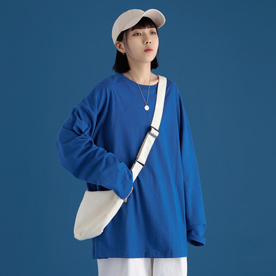 Μονόχρωμη γυναικεία μπλούζα φαρδύ μοντέλο με μακριά μανίκια