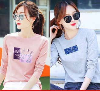 Γυναικεία μπλούζα άνοιξη -φθινόπωρο με έγχρωμη εκτύπωση - σετ 2 τεμαχίων