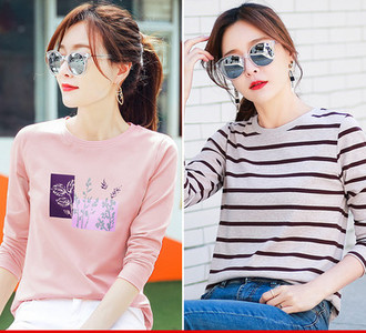 Γυναικεία μπλούζα άνοιξη -φθινόπωρο με έγχρωμη εκτύπωση - σετ 2 τεμαχίων