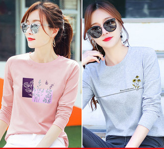 Γυναικεία μπλούζα άνοιξη -φθινόπωρο με έγχρωμη εκτύπωση - σετ 2 τεμαχίων