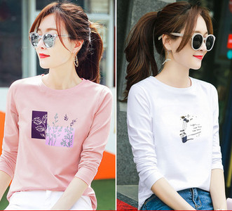 Γυναικεία μπλούζα άνοιξη -φθινόπωρο με έγχρωμη εκτύπωση - σετ 2 τεμαχίων