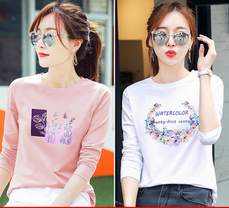 Γυναικεία μπλούζα άνοιξη -φθινόπωρο με έγχρωμη εκτύπωση - σετ 2 τεμαχίων