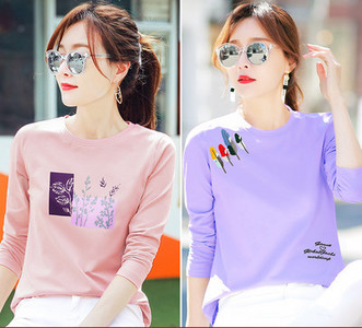 Γυναικεία μπλούζα άνοιξη -φθινόπωρο με έγχρωμη εκτύπωση - σετ 2 τεμαχίων