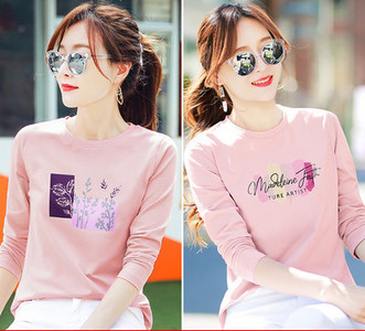 Γυναικεία μπλούζα άνοιξη -φθινόπωρο με έγχρωμη εκτύπωση - σετ 2 τεμαχίων