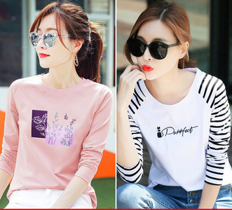 Γυναικεία μπλούζα άνοιξη -φθινόπωρο με έγχρωμη εκτύπωση - σετ 2 τεμαχίων