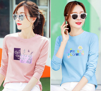 Γυναικεία μπλούζα άνοιξη -φθινόπωρο με έγχρωμη εκτύπωση - σετ 2 τεμαχίων