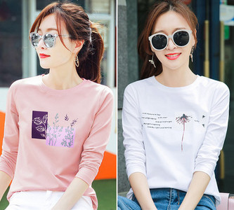 Γυναικεία μπλούζα άνοιξη -φθινόπωρο με έγχρωμη εκτύπωση - σετ 2 τεμαχίων