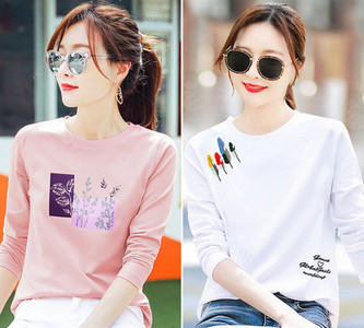 Γυναικεία μπλούζα άνοιξη -φθινόπωρο με έγχρωμη εκτύπωση - σετ 2 τεμαχίων