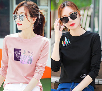 Γυναικεία μπλούζα άνοιξη -φθινόπωρο με έγχρωμη εκτύπωση - σετ 2 τεμαχίων