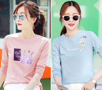 Γυναικεία μπλούζα άνοιξη -φθινόπωρο με έγχρωμη εκτύπωση - σετ 2 τεμαχίων