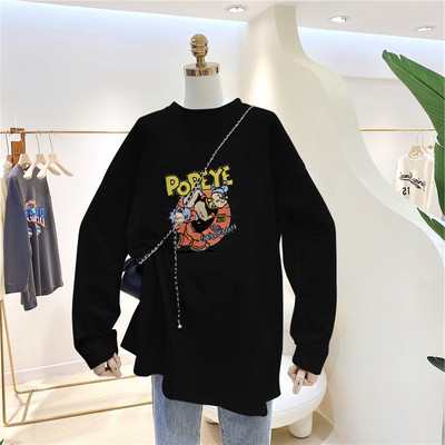 Bluză lată din bumbac cu imprimeu color și decolteu oval