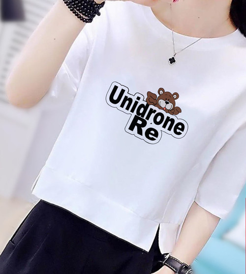 Tricou scurt de vara cu aplicatie colorata si maneci 3/4