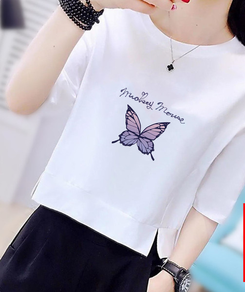 Tricou scurt de vara cu aplicatie colorata si maneci 3/4