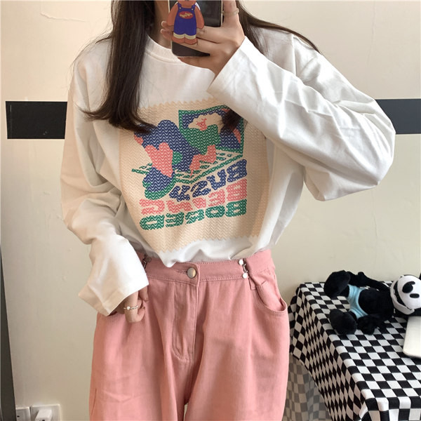 Široka ženska bluza dugih rukava sa printom u dvije boje