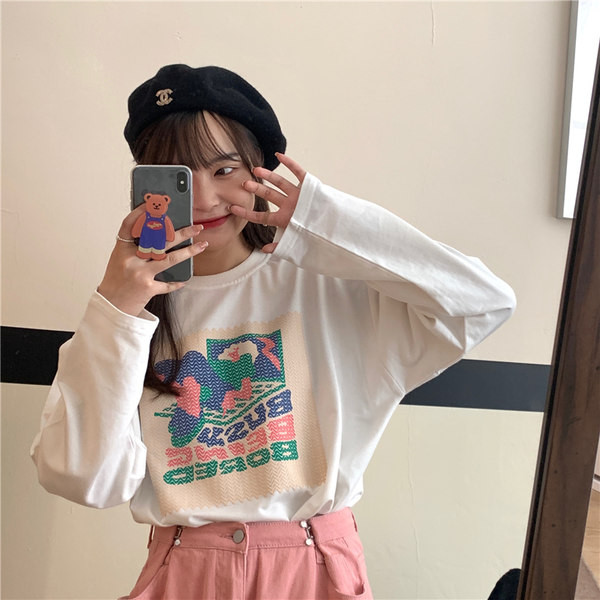 Široka ženska bluza dugih rukava sa printom u dvije boje