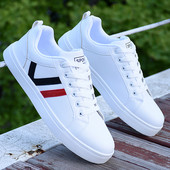 Ανδρικά έκο δερμάτινα αθλητικά παπούτσια με επίπεδη σόλα - λευκό χρώμα