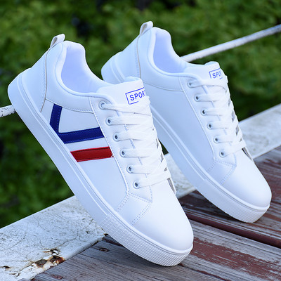 Ανδρικά έκο δερμάτινα αθλητικά παπούτσια με επίπεδη σόλα - λευκό χρώμα