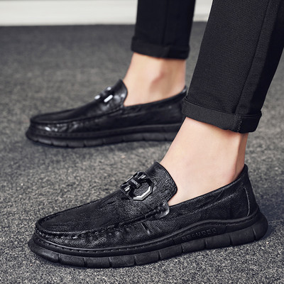 Ανδρικά μοκασίνια από έκο δέρμα σε μαύρο χρώμα με μεταλλική αγκράφα