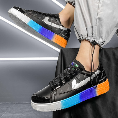 Ανδρικά sneakers casual με χοντρή σόλα σε λευκό και μαύρο χρώμα