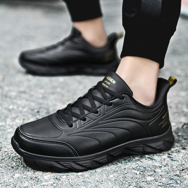 Ανδρικά αθλητικά παπούτσια από faux δέρμα σε μαύρο χρώμα