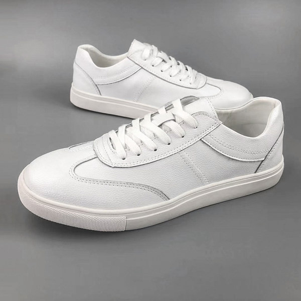 Tenisi casual barbatesti din imitatie de piele cu talpa plata de culoare alba