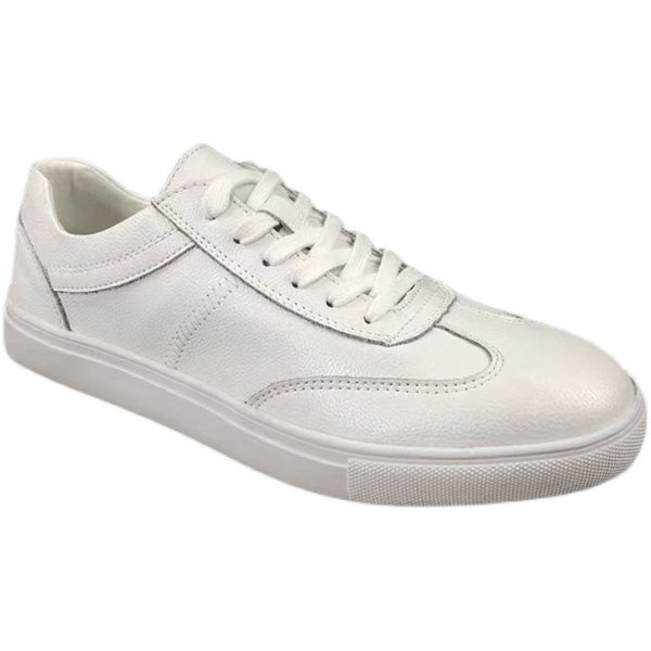 Tenisi casual barbatesti din imitatie de piele cu talpa plata de culoare alba