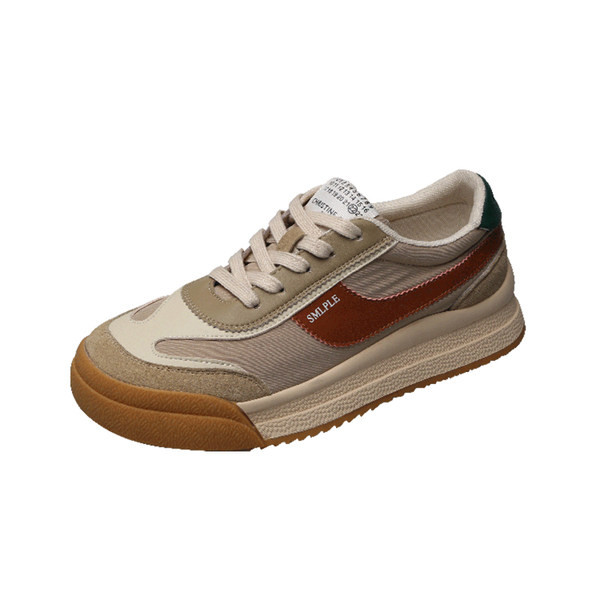 Γυναικεία sneakers από τεχνητό δέρμα σε μπεζ και πράσινο χρώμα