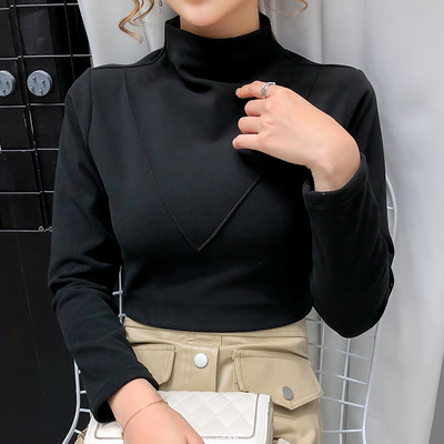 Μοντέρνα γυναικεία μπλούζα με γιακά πόλο και μακριά μανίκια