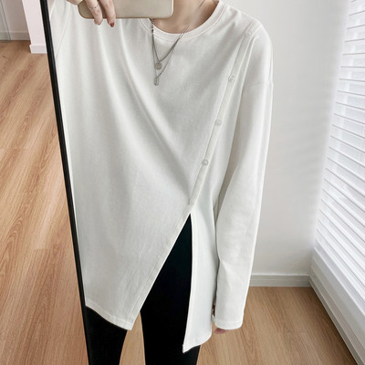 Široka asimetrična bluza s gumbima i prorezom