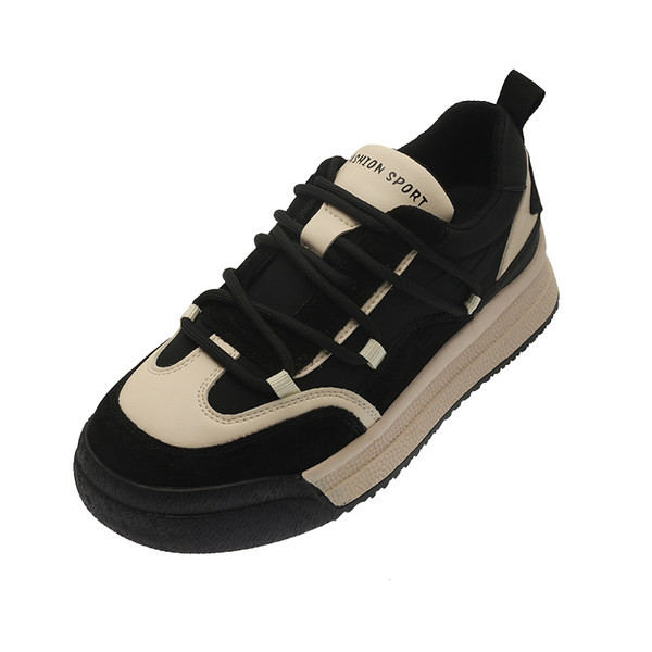 Γυναικεία sneakers με κορδόνια σε καφέ και μαύρο χρώμα