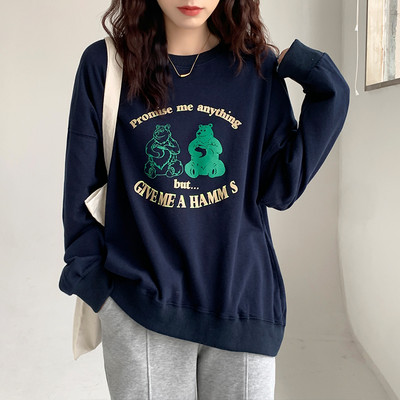 Φθινοπωρινή γυναικεία μπλούζα φαρδύ μοντέλο με απλικέ