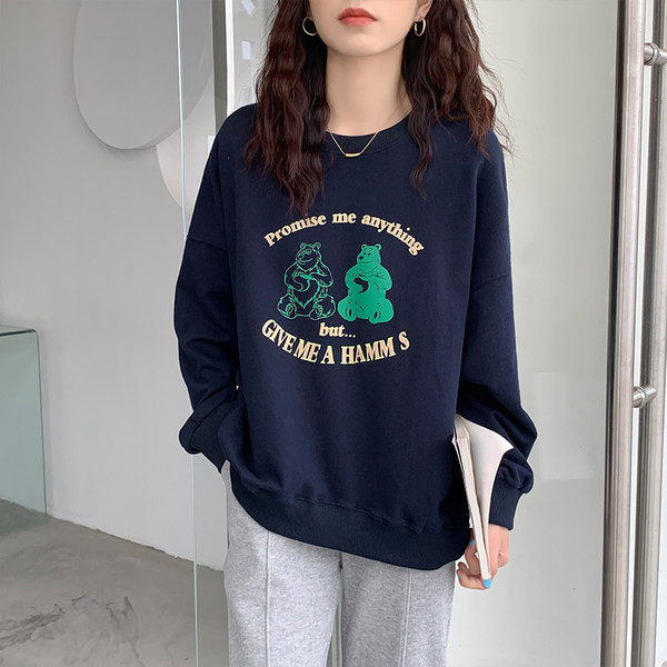 Φθινοπωρινή γυναικεία μπλούζα φαρδύ μοντέλο με απλικέ