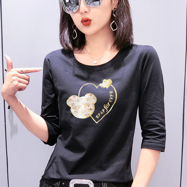 Bluza casual dama cu aplicatie si maneci 3/4