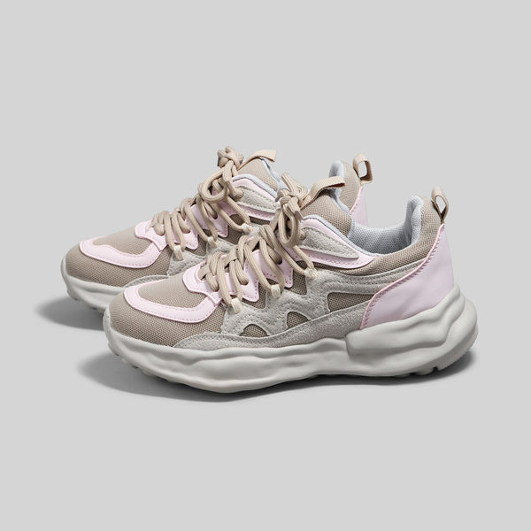 Γυναικεία sneakers με κορδόνια σε γκρι και μπεζ