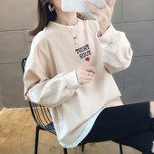 Bluză casual de damă cu inscripție și decolteu rotund - model larg