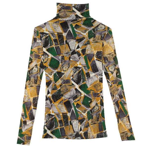 Polo de dama cu maneca lunga, model slim cu forme geometrice