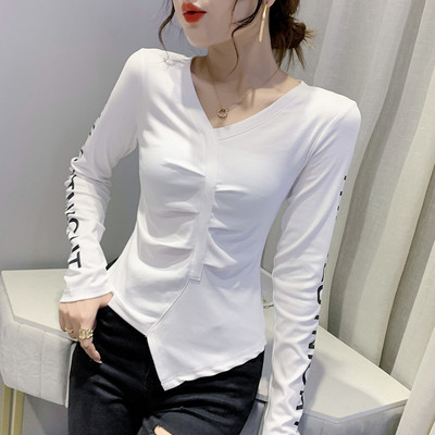 Asimetrična ženska bluza s dugim rukavima i špic izrezom