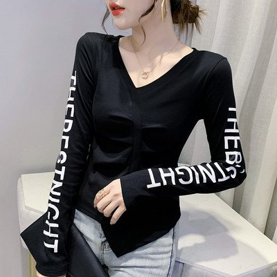 Asimetrična ženska bluza s dugim rukavima i špic izrezom