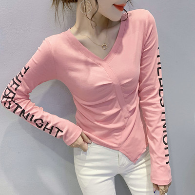 Asimetrična ženska bluza s dugim rukavima i špic izrezom