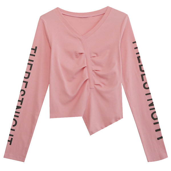 Asimetrična ženska bluza s dugim rukavima i špic izrezom