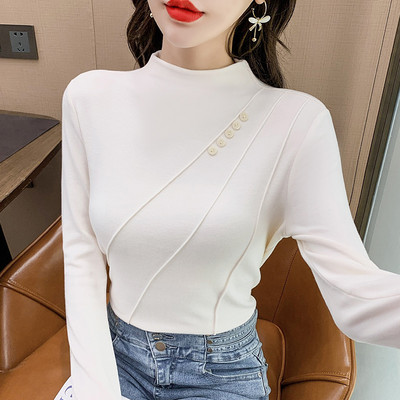 Ženska jesensko-zimska polo majica s ukrasnim gumbima