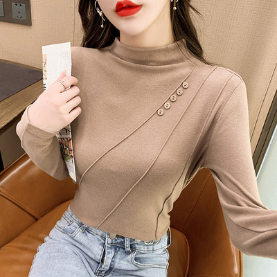 Ženska jesensko-zimska polo majica s ukrasnim gumbima