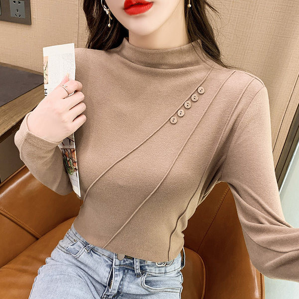 Ženska jesensko-zimska polo majica s ukrasnim gumbima