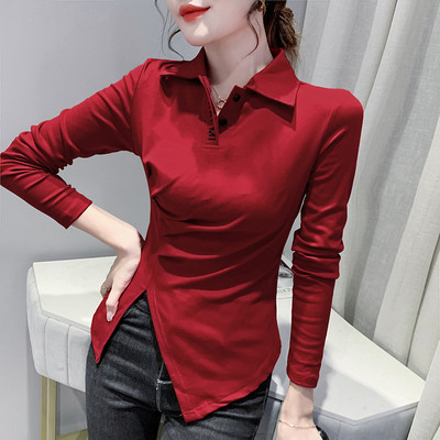 Bluză de damă asimetrică cu guler clasic