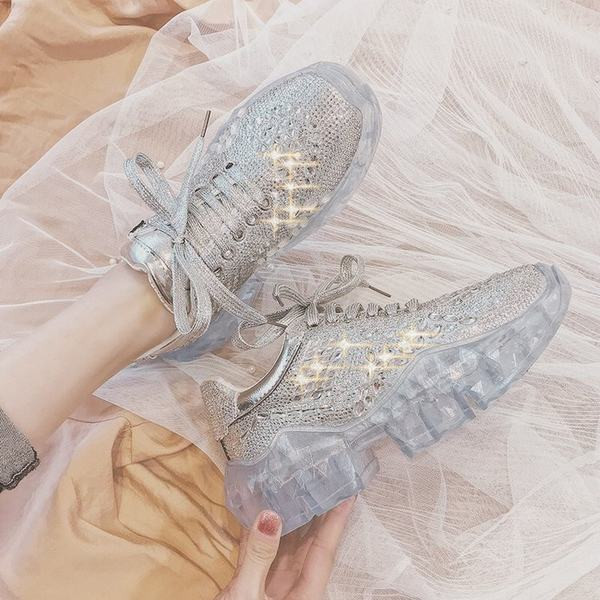 Ženske elegantne tenisice s kamenčićima i vezicama u sivoj boji