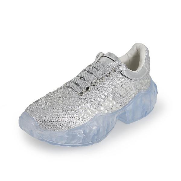 Ženske elegantne tenisice s kamenčićima i vezicama u sivoj boji