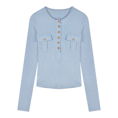 Ženska ležerna bluza s gumbima i džepovima