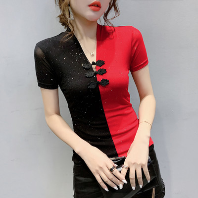 Ženska bluza kratkih rukava sa sjajnim česticama